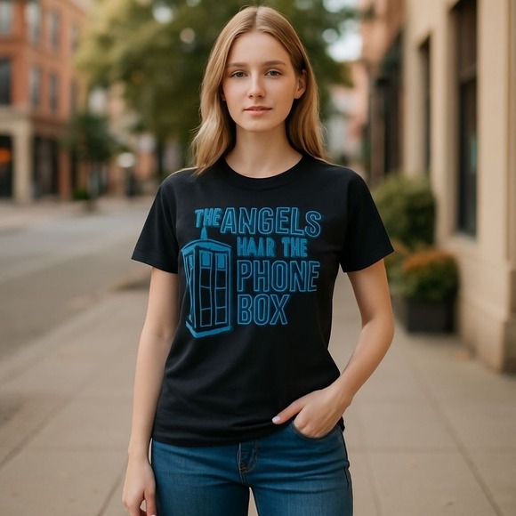 Doctor Who The Angels Have The Phone Box Black Graphic T-Shirt - Picture 1 of 6